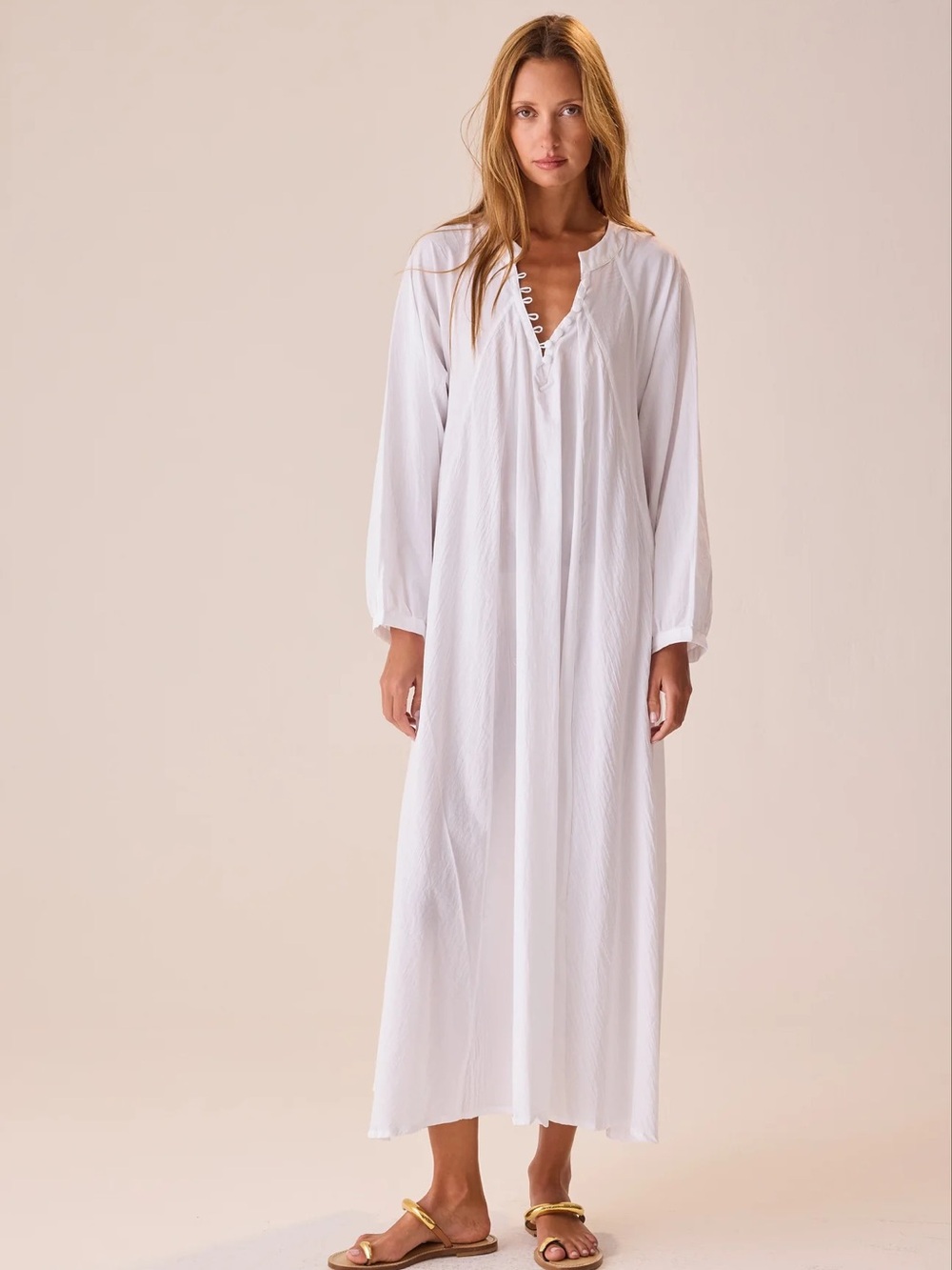 Natalie Martin White Cotton Maxi Nightshirt with Button Placket